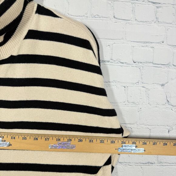 Preppy Oversized Turtleneck Sweater Women Medium Striped Flared Hem Bell Sleeve - Picture 6 of 9